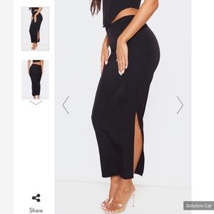 PrettyLittleThing Black Woven Low Rise Midaxi Skirt, Size M